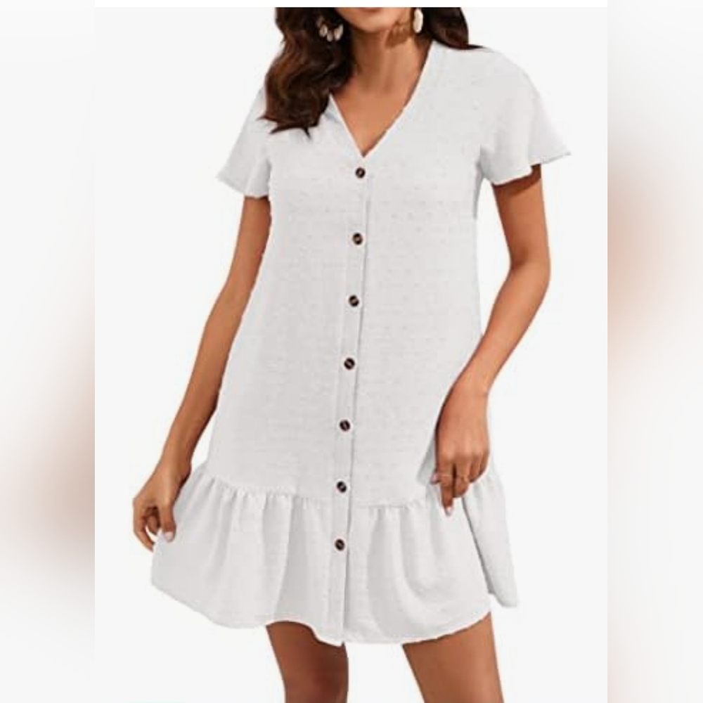 New with tags! Blueming Womens Medium White Button Front Swiss Dot Dress